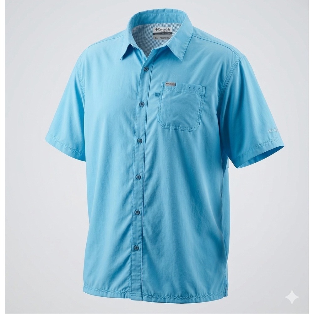Columbia Men's PFG Turquoise Slack Tide Omni-Shade Button Up Shirt. Size 4XLT